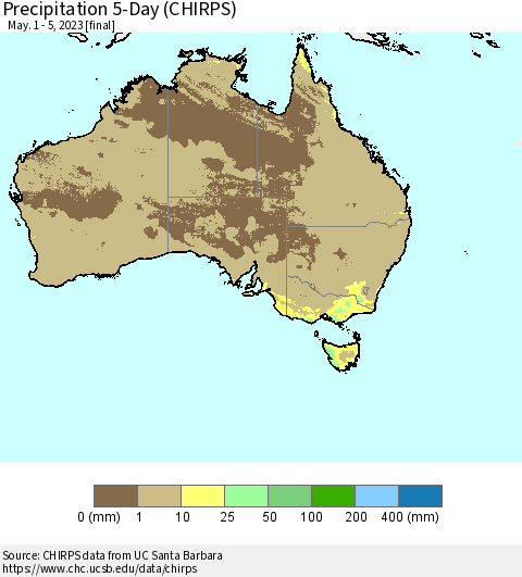 Australia Precipitation 5-Day (CHIRPS) Thematic Map For 5/1/2023 - 5/5/2023