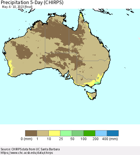 Australia Precipitation 5-Day (CHIRPS) Thematic Map For 5/6/2023 - 5/10/2023