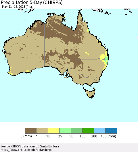 Australia Precipitation 5-Day (CHIRPS) Thematic Map For 5/11/2023 - 5/15/2023