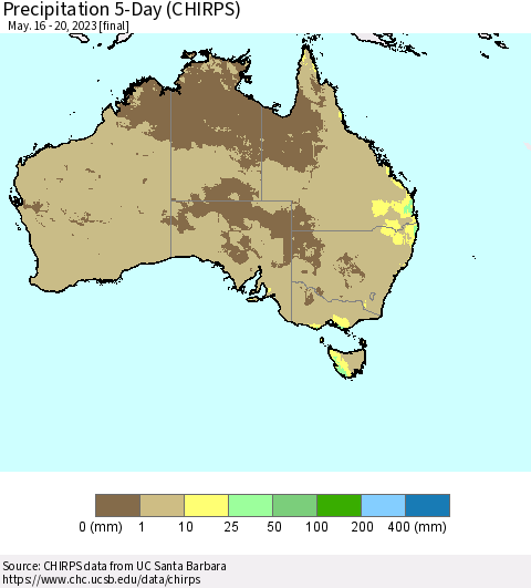 Australia Precipitation 5-Day (CHIRPS) Thematic Map For 5/16/2023 - 5/20/2023