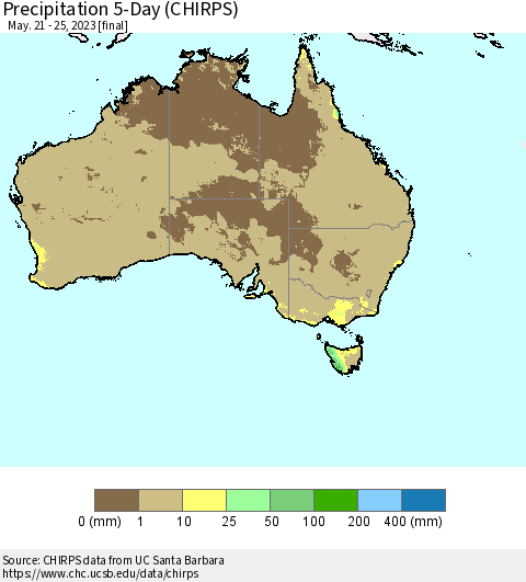 Australia Precipitation 5-Day (CHIRPS) Thematic Map For 5/21/2023 - 5/25/2023