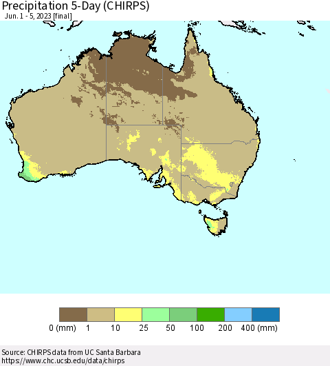 Australia Precipitation 5-Day (CHIRPS) Thematic Map For 6/1/2023 - 6/5/2023