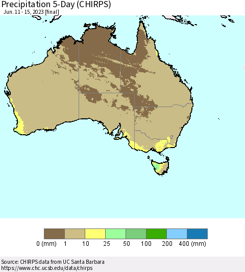 Australia Precipitation 5-Day (CHIRPS) Thematic Map For 6/11/2023 - 6/15/2023