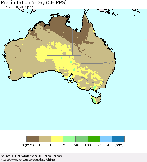 Australia Precipitation 5-Day (CHIRPS) Thematic Map For 6/26/2023 - 6/30/2023