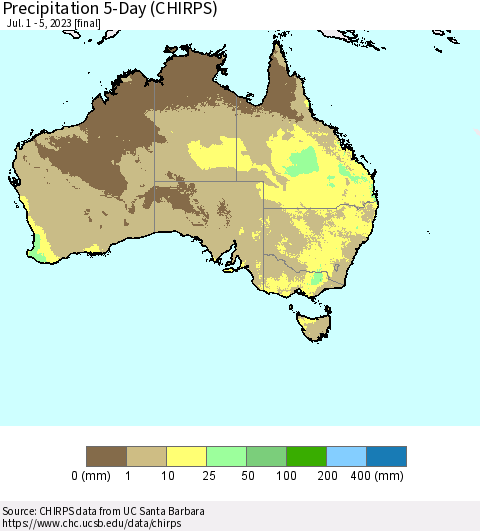 Australia Precipitation 5-Day (CHIRPS) Thematic Map For 7/1/2023 - 7/5/2023