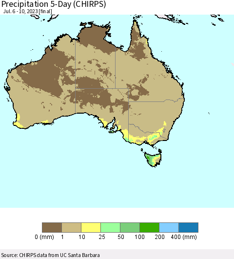 Australia Precipitation 5-Day (CHIRPS) Thematic Map For 7/6/2023 - 7/10/2023