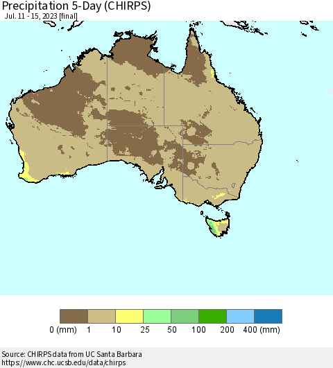 Australia Precipitation 5-Day (CHIRPS) Thematic Map For 7/11/2023 - 7/15/2023