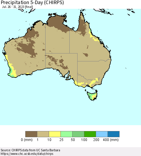 Australia Precipitation 5-Day (CHIRPS) Thematic Map For 7/26/2023 - 7/31/2023
