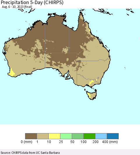 Australia Precipitation 5-Day (CHIRPS) Thematic Map For 8/6/2023 - 8/10/2023