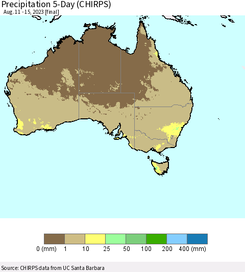Australia Precipitation 5-Day (CHIRPS) Thematic Map For 8/11/2023 - 8/15/2023