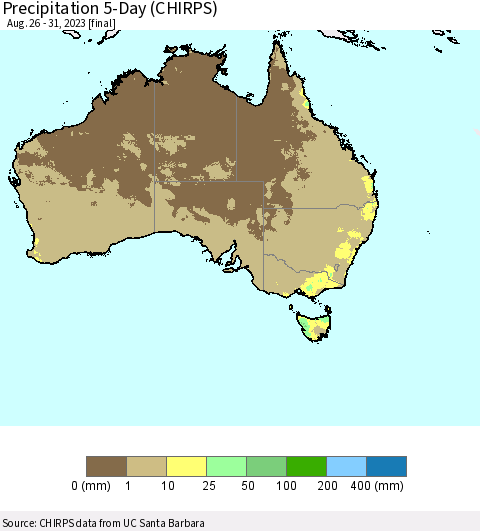 Australia Precipitation 5-Day (CHIRPS) Thematic Map For 8/26/2023 - 8/31/2023