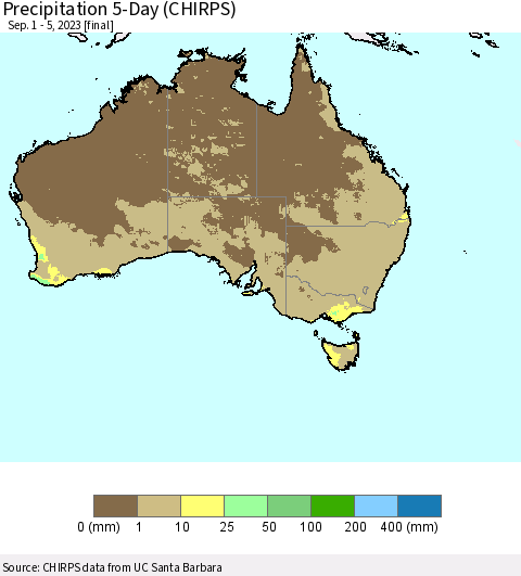 Australia Precipitation 5-Day (CHIRPS) Thematic Map For 9/1/2023 - 9/5/2023