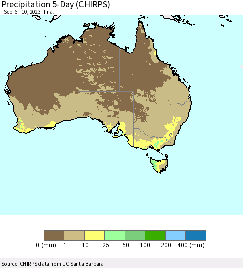 Australia Precipitation 5-Day (CHIRPS) Thematic Map For 9/6/2023 - 9/10/2023
