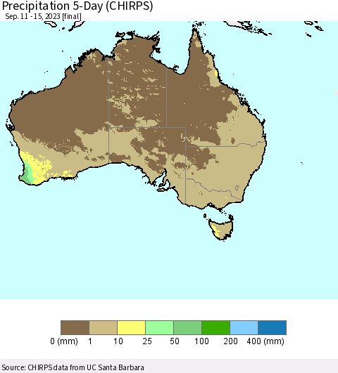Australia Precipitation 5-Day (CHIRPS) Thematic Map For 9/11/2023 - 9/15/2023