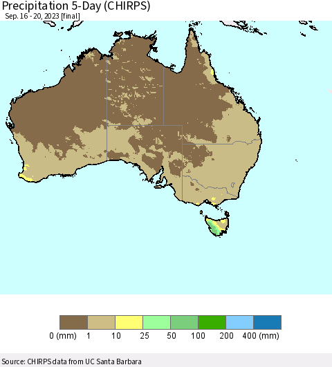 Australia Precipitation 5-Day (CHIRPS) Thematic Map For 9/16/2023 - 9/20/2023