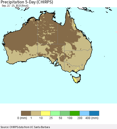 Australia Precipitation 5-Day (CHIRPS) Thematic Map For 9/21/2023 - 9/25/2023