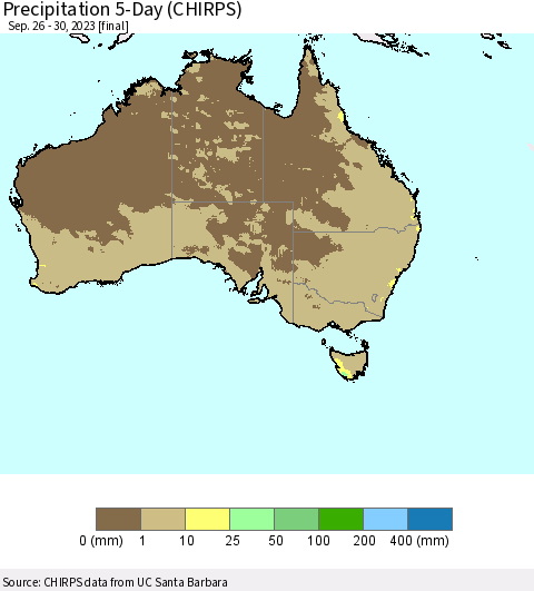 Australia Precipitation 5-Day (CHIRPS) Thematic Map For 9/26/2023 - 9/30/2023