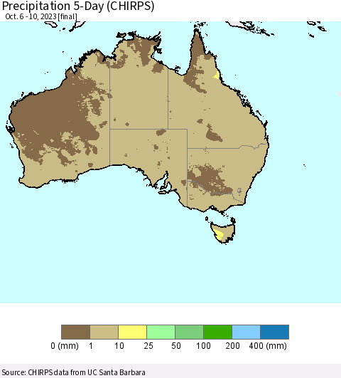 Australia Precipitation 5-Day (CHIRPS) Thematic Map For 10/6/2023 - 10/10/2023