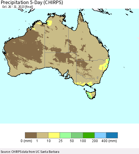 Australia Precipitation 5-Day (CHIRPS) Thematic Map For 10/26/2023 - 10/31/2023