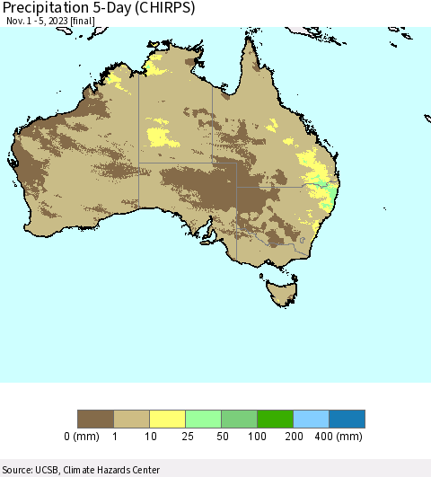 Australia Precipitation 5-Day (CHIRPS) Thematic Map For 11/1/2023 - 11/5/2023