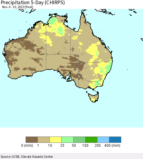 Australia Precipitation 5-Day (CHIRPS) Thematic Map For 11/6/2023 - 11/10/2023