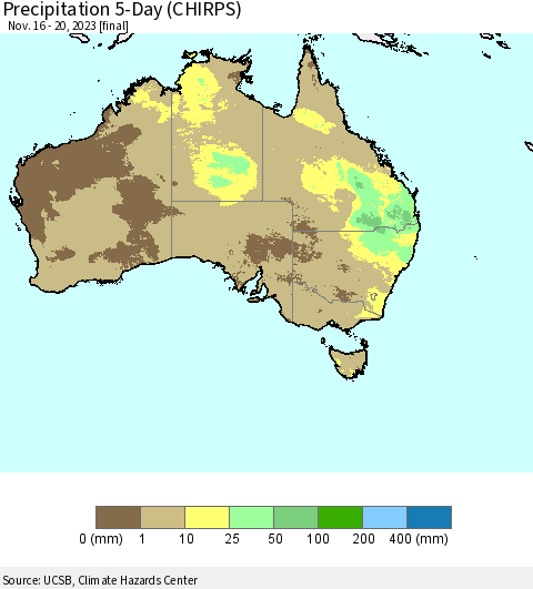 Australia Precipitation 5-Day (CHIRPS) Thematic Map For 11/16/2023 - 11/20/2023