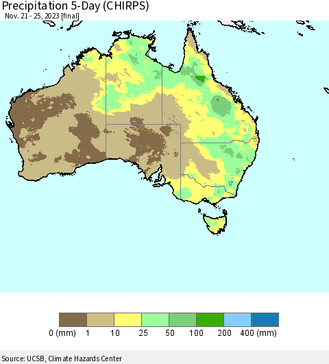 Australia Precipitation 5-Day (CHIRPS) Thematic Map For 11/21/2023 - 11/25/2023