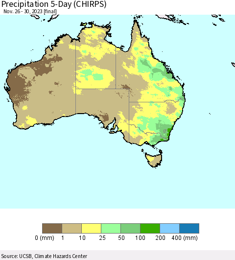 Australia Precipitation 5-Day (CHIRPS) Thematic Map For 11/26/2023 - 11/30/2023