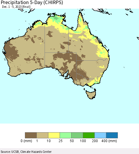 Australia Precipitation 5-Day (CHIRPS) Thematic Map For 12/1/2023 - 12/5/2023