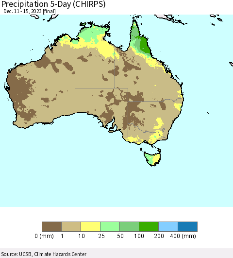 Australia Precipitation 5-Day (CHIRPS) Thematic Map For 12/11/2023 - 12/15/2023