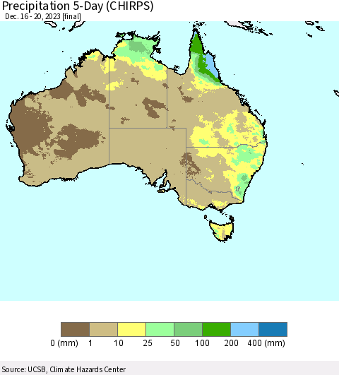 Australia Precipitation 5-Day (CHIRPS) Thematic Map For 12/16/2023 - 12/20/2023