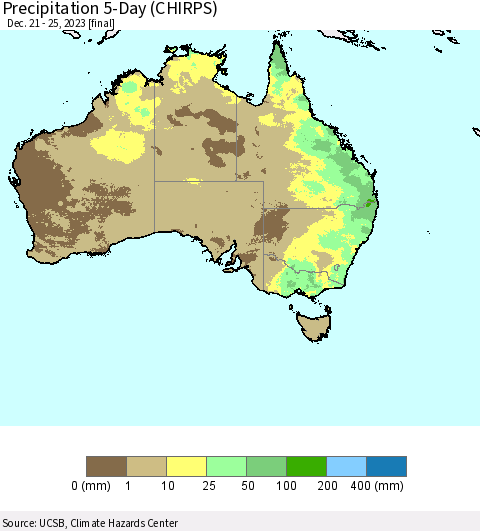 Australia Precipitation 5-Day (CHIRPS) Thematic Map For 12/21/2023 - 12/25/2023