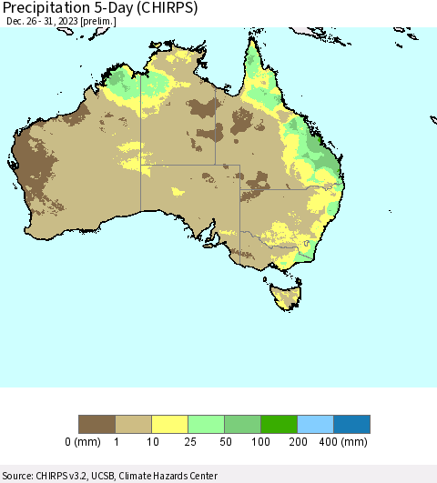 Australia Precipitation 5-Day (CHIRPS) Thematic Map For 12/26/2023 - 12/31/2023