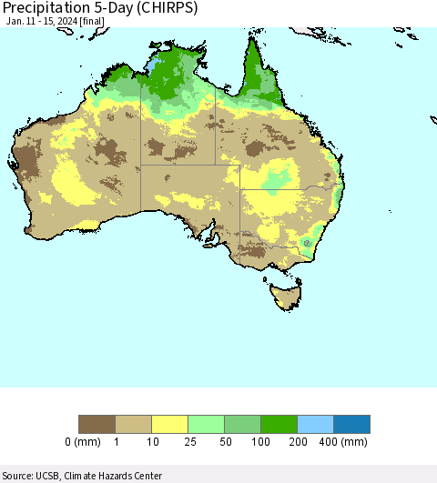 Australia Precipitation 5-Day (CHIRPS) Thematic Map For 1/11/2024 - 1/15/2024