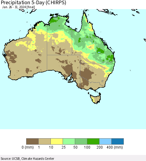Australia Precipitation 5-Day (CHIRPS) Thematic Map For 1/26/2024 - 1/31/2024