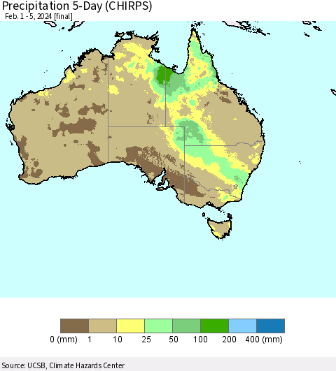 Australia Precipitation 5-Day (CHIRPS) Thematic Map For 2/1/2024 - 2/5/2024