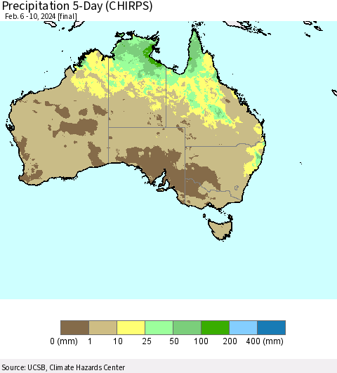 Australia Precipitation 5-Day (CHIRPS) Thematic Map For 2/6/2024 - 2/10/2024