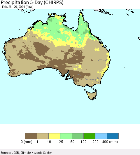 Australia Precipitation 5-Day (CHIRPS) Thematic Map For 2/26/2024 - 2/29/2024