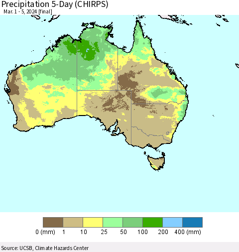 Australia Precipitation 5-Day (CHIRPS) Thematic Map For 3/1/2024 - 3/5/2024