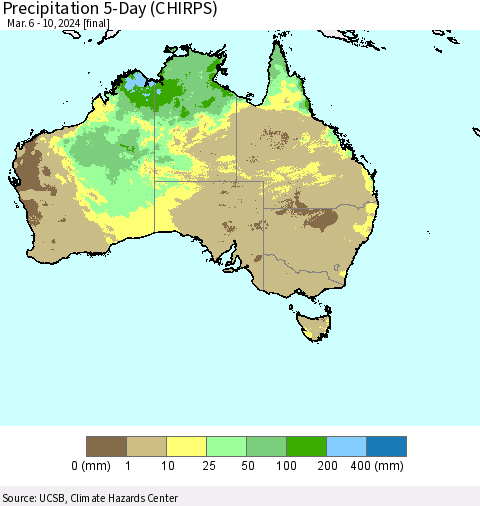 Australia Precipitation 5-Day (CHIRPS) Thematic Map For 3/6/2024 - 3/10/2024