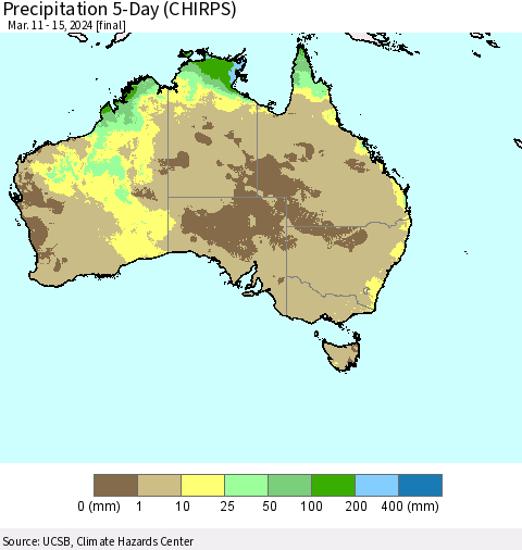 Australia Precipitation 5-Day (CHIRPS) Thematic Map For 3/11/2024 - 3/15/2024