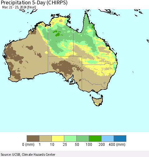 Australia Precipitation 5-Day (CHIRPS) Thematic Map For 3/21/2024 - 3/25/2024