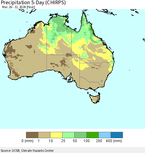 Australia Precipitation 5-Day (CHIRPS) Thematic Map For 3/26/2024 - 3/31/2024