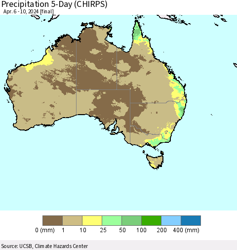 Australia Precipitation 5-Day (CHIRPS) Thematic Map For 4/6/2024 - 4/10/2024