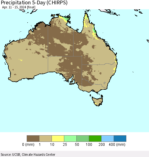 Australia Precipitation 5-Day (CHIRPS) Thematic Map For 4/11/2024 - 4/15/2024