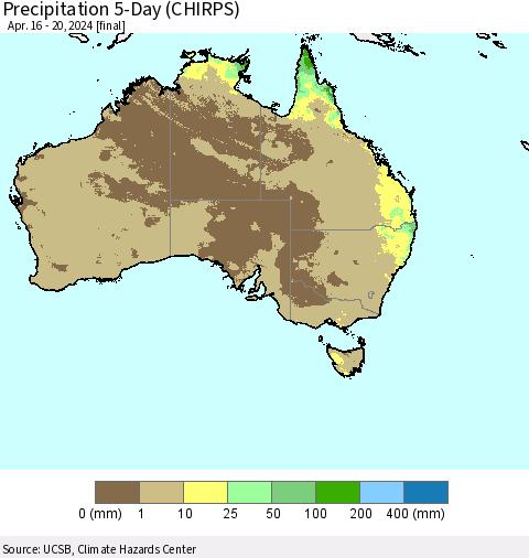 Australia Precipitation 5-Day (CHIRPS) Thematic Map For 4/16/2024 - 4/20/2024