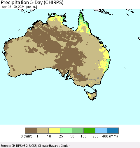 Australia Precipitation 5-Day (CHIRPS) Thematic Map For 4/16/2024 - 4/20/2024