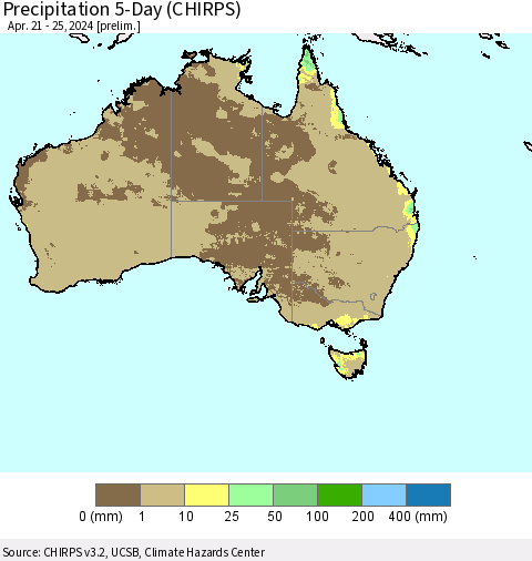 Australia Precipitation 5-Day (CHIRPS) Thematic Map For 4/21/2024 - 4/25/2024