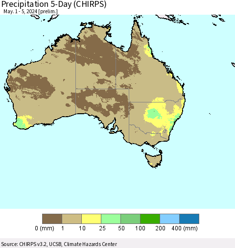 Australia Precipitation 5-Day (CHIRPS) Thematic Map For 5/1/2024 - 5/5/2024