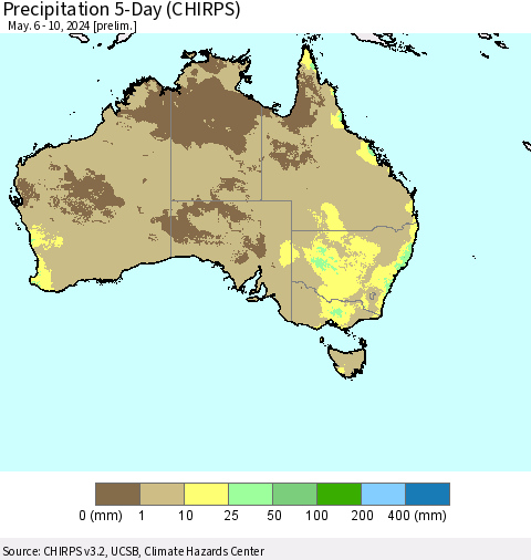 Australia Precipitation 5-Day (CHIRPS) Thematic Map For 5/6/2024 - 5/10/2024